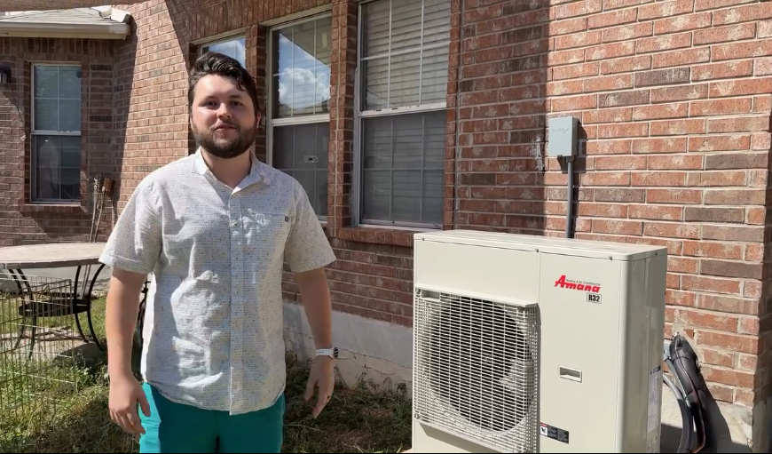 Happy customer with new Amana outdoor unit